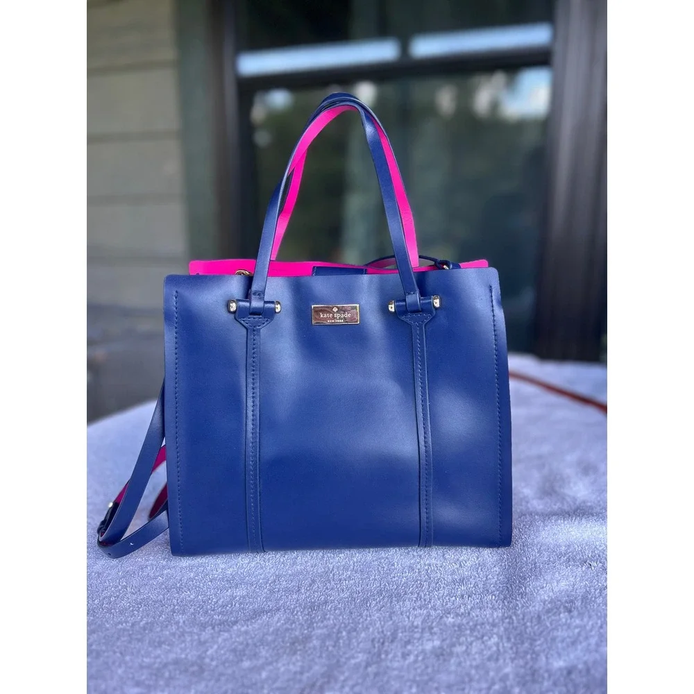 Kate Spade Arbour Hill Elodie Blue Pink Leather Satchel Crossbody Tote Bag